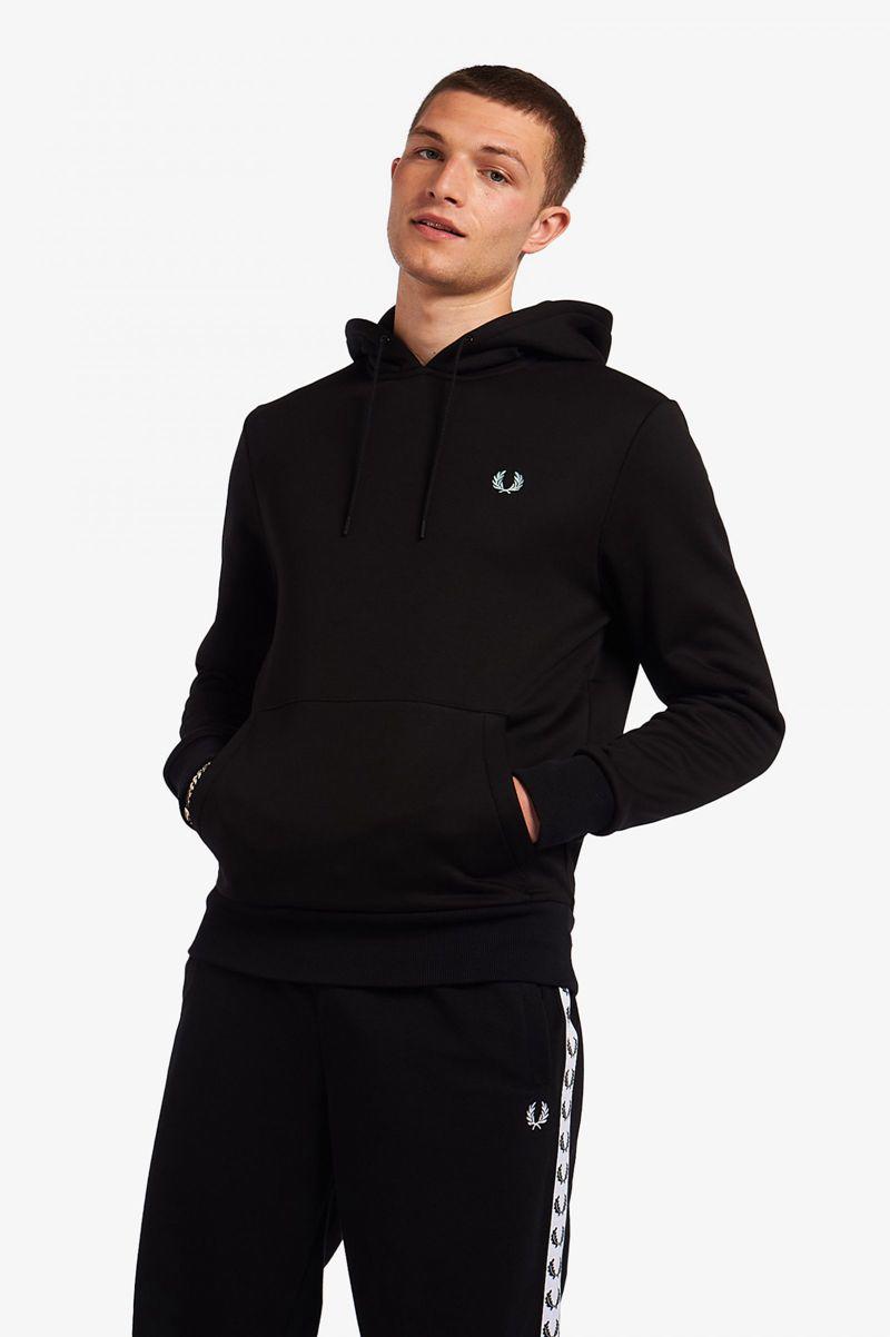 Black Fred Perry Laurel Wreath Print Hooded Men's Sweatshirts | PH 1592PJJQ